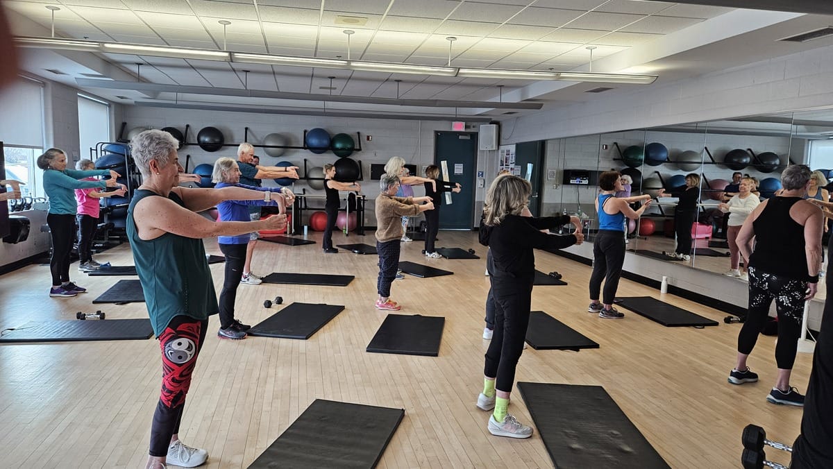 A fitness class in session.